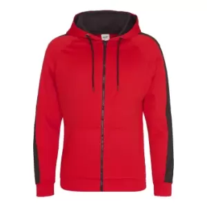 AWDis Just Hoods Mens Contrast Sports Polyester Full Zip Hoodie (3XL) (Fire Red/Jet Black)
