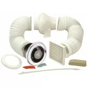 100mm In-Line Bathroom Extraction Fan Kit with LED Lamp ledslcfdtcn - White - Manrose