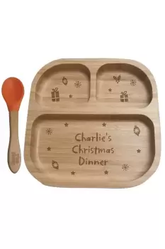 Personalised Christmas Dinner Bamboo Suction Plate and Spoon