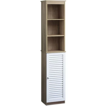Bathroom tall cabinet with glass doors in white Model 1 - Brown / White