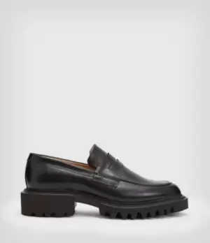 AllSaints Womens Lola Leather Loafers, Black, Size: UK 3/US 6/EU 36