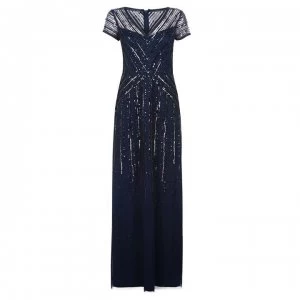 Adrianna Papell Long Beaded Dress - Midnight/Black