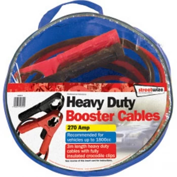 Streetwize Booster Cable with Fully Insulated Crocodile Clips 3m/270 Amp