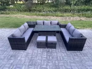 11 Seater Outdoor PE Wicker Garden Furniture Rattan Lounge Sofa Set Rectangular Dining Table with 2 Stool