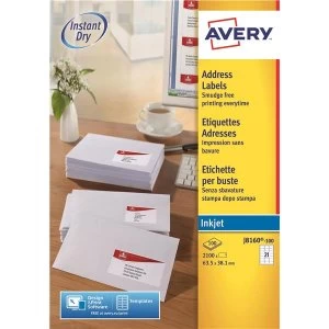 Avery Quick DRY 63.5 x 38.1mm Inkjet Addressing Labels White 2100 Labels