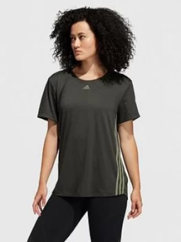 Adidas 3 Stripe Training Tee, Khaki, Size XS, Women