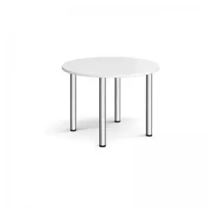 Circular chrome radial leg meeting table 1000mm - white