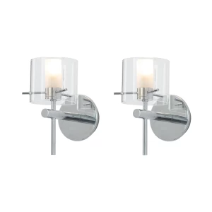 Baxenden Set of 2 Modern Round Wall Lights with Clear Glass Shades