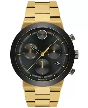 Movado Bold Fusion Black Dial Gold Steel Mens Watch 3600731 3600731