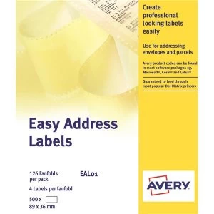 Avery EAL01 89 x 37mm Dot Matrix Labels Easy Address Labels 1 x Pack of 500 Labels