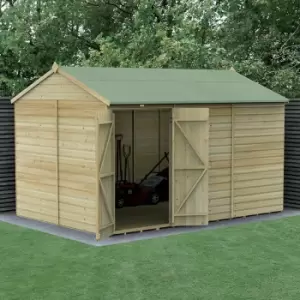 12' x 8' Forest Beckwood 25yr Guarantee Shiplap Windowless Double Door Reverse Apex Wooden Shed - Natural Timber