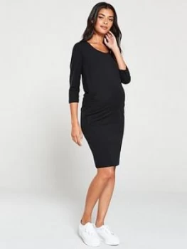 Mama-Licious Maternity Organic Three Quarter Sleeve Dress - Black, Size XL, 14, Women