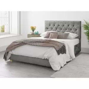 Olivier Ottoman Upholstered Bed, Distressed Velvet, Platinum - Ottoman Bed Size Double (135x190)
