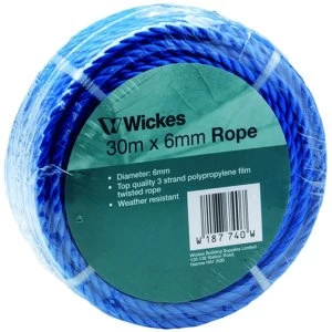 Wickes Blue Multi Purpose Polypropylene Rope - 6mm x 30m