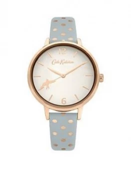 Cath Kidston Cath Kidston White And Rose Gold Detail Dial Blue Button Dot Print Leather Strap Ladies Watch