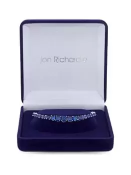 Jon Richard Rhodium Plated Cubic Zirconia Sapphire Tennis Bracelet - Gift Boxed, Silver, Women