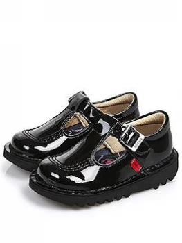 Kickers Girls Kick Patent T-bar School Shoes - Black, Size 5 Younger