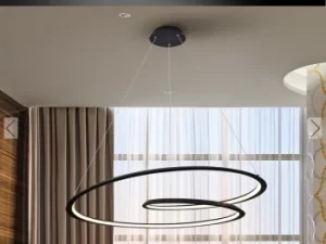 Looping Modern Designer LED Ring Swirl Pendant Light Matt Black, 2700lm, 3000K