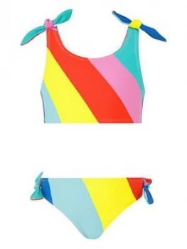 Accessorize Girls Rainbow Stripe Sporty Bikini - Multi, Size Age: 5-6 Years, Women
