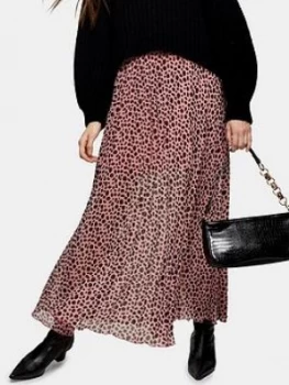 Topshop Spot Animal Print Tiered Midi Skirt - Pink