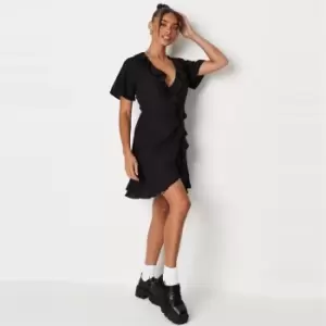 Missguided Basic Ruffle Wrap Tea Dress - Black