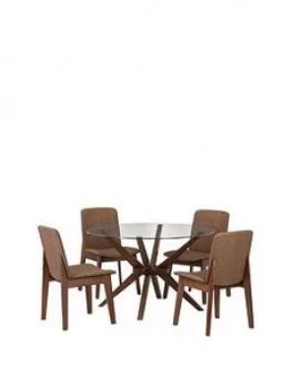 Julian Bowen Set Of Chelsea Round Glass Table & 4 Kensington Fabric Chair