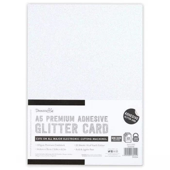 Dovecraft A5 Adhesive Glitter Card Black & White 130gsm 12 Sheets
