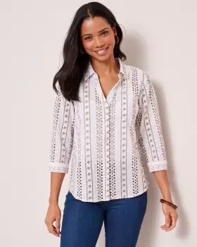 Cotton Traders Womens Broderie Blouse in White