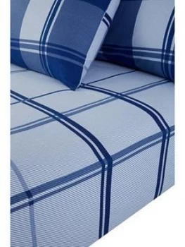 Everyday Collection Brushed Cotton Check Fitted Sheet - Blue
