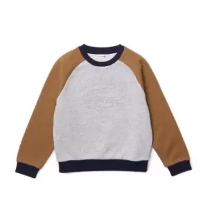 Boys' Lacoste Branded Colour-Block Sweatshirt Size 6 yrs Grey Chine / Brown / Navy Blue