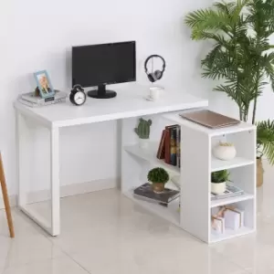 Corner Desk L Shaped Straight Dual Desktop Computer Desk with Rotating Storage Shelf White