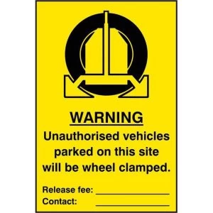 ASEC Unauthorised Vehicles Parked On This Site Will Be Wheel Clamped 200mm x 300mm PVC Self Adhesive Sign
