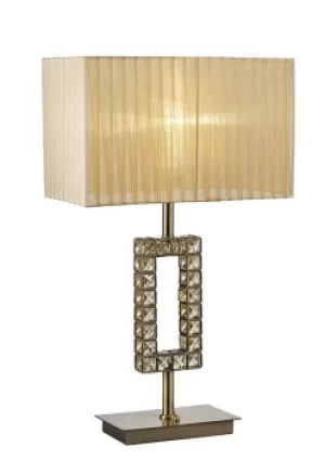 Florence Rectangle Table Lamp with Soft Bronze Shade 1 Light Antique Brass, Crystal