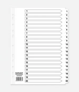 Index 1-20 A4 Card White with White Mylar Tabs