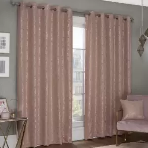 Emma Barclay - Hartford Geometric Woven Thermal Blackout Lined Eyelet Curtains, Blush Pink, 46 x 72 Inch