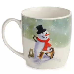 Kim Haskins Snowman and Cats Christmas Porcelain Mug