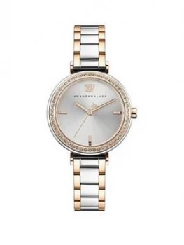 Amanda Walker Grace Silver Sunray And Rose Gold Crystal Set Dial Two Tone Stainless Steel Bracelet Ladies Watch