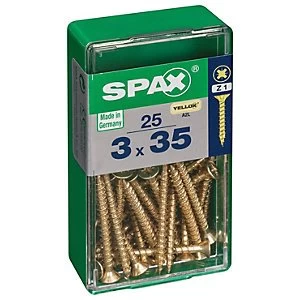 Spax PZ Countersunk Zinc Yellow Screws - 3 x 35mm Pack of 25