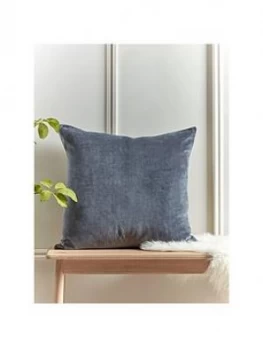Cox & Cox Large Velvet & Linen Cushion - French Blue