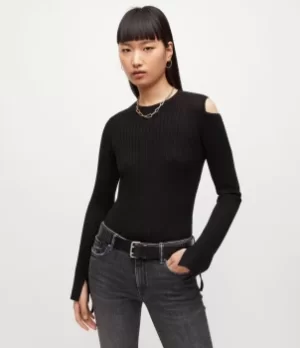 AllSaints Womens Daina Merino Wool Jumper, Black, Size: L