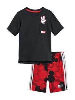 Boys, adidas Infant Disney Mickey Mouse Short Set - Black/Red , Black/White, Size 9-12 Months