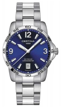Certina Mens DS Podium Chronomer 40mm Blue Dial Watch