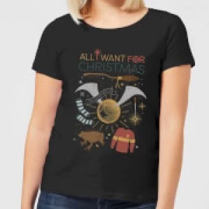 Harry Potter All I Want Womens Christmas T-Shirt - Black - XXL