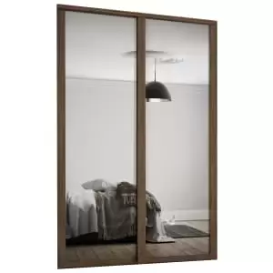 Spacepro Shaker 2 x 610mm Carini Walnut Frame Mirror Sliding Door Kit with Colour Matched Track
