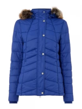 Barbour Chevron Quilted Bernera Coat with Fur Hood Blue