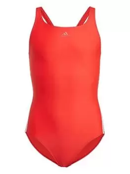 adidas Junior Girls Fit Swim Suit 3s Y, Red/White, Size 14-15 Years, Women