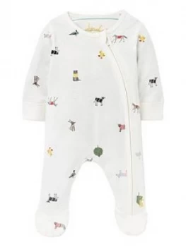 Joules Baby Unisex Farm Print Zip Babygrow - White, Size Age: First Size