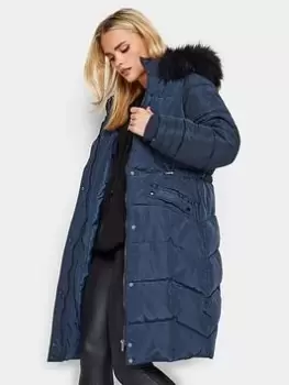 PixieGirl Petite Faux Fur Trim Padded Coat, Blue, Size 14, Women