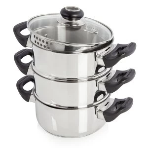 Morphy Richards Equip Stainless Steel Pour and Drain 18cm 3-Tier Steamer