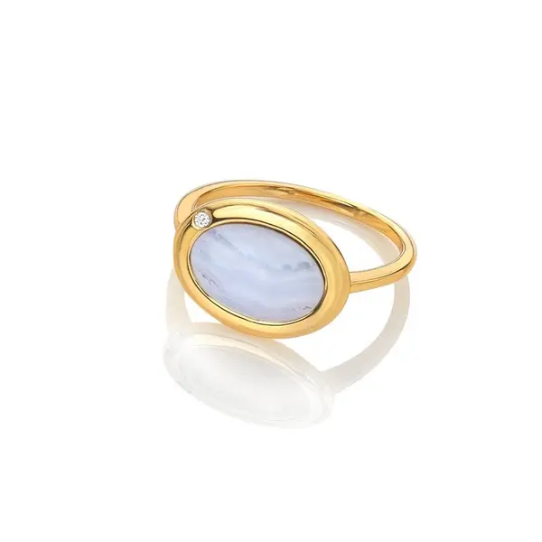 Hot Diamonds x Gemstones Horizontal Oval Blue Lace Agate Ring DR271/L